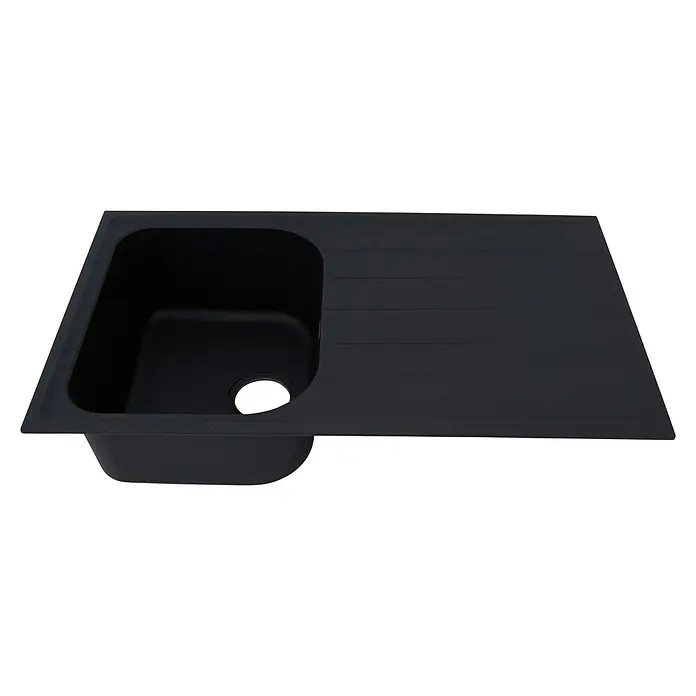 Respekta by Schock Einbauspüle Orlando - 86 x 50 cm, 1 Becken, Cristalite®, Schwarz - Diagonale Ansicht