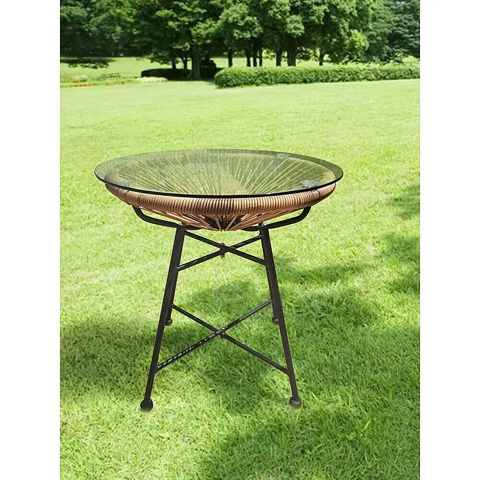 Mesa auxiliar redonda de jardín Fidji - Ø x Al: 45 x 45 cm, Vidrio, Marrón/negro - Foto ambiente