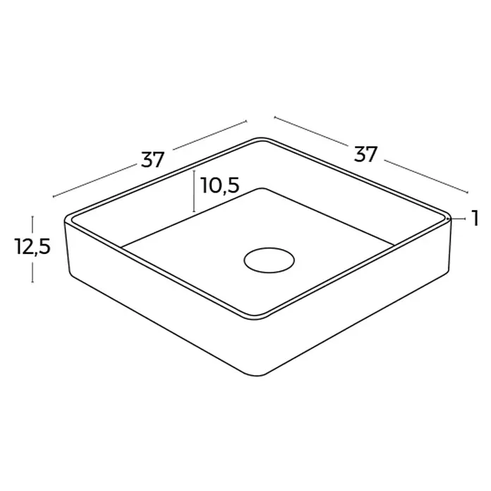 Lavabo de sobremesa Cronos - 37 x 37 cm, Sin desbordamiento, Blanco - Dibujo técnico