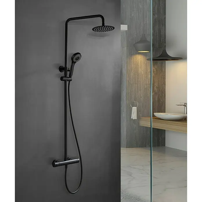 Imex Sistema de ducha Kent - Con grifo termostático, Número de tipos de chorro: 3 ud., Negro - Foto ambiente