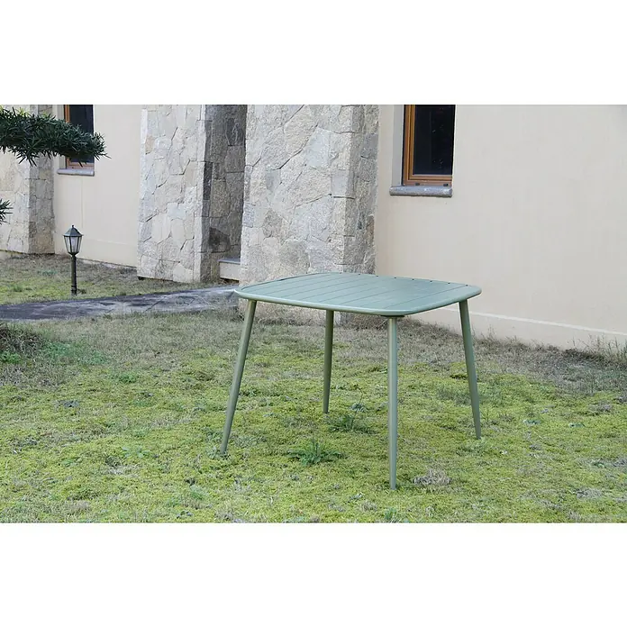 Mesa de jardín Noor - L x An: 89 x 89 cm, Acero inoxidable, Verde - Foto ambiente