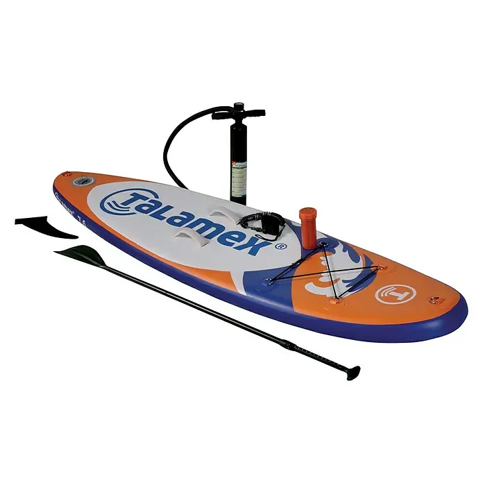 Talamex SUP-Board-Set 7.6 Wave - L x B x H: 232 x 60 x 10 cm, Nutzlast: 60 kg, Aufblasbar, Orange/Blau - Diagonale Ansicht