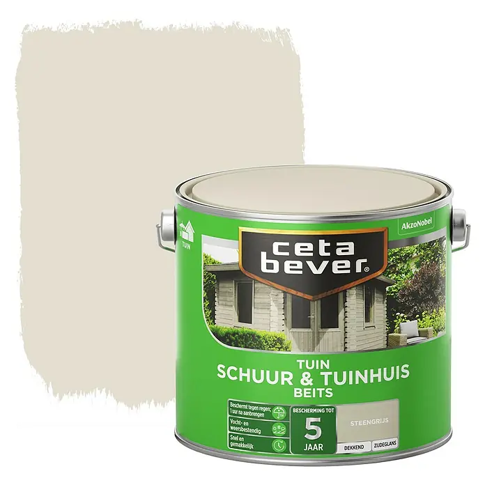 Cetabever Houtbeits Schuur & Tuinhuis Steengrijs - Steengrijs, 2,5 l - Vooraanzicht