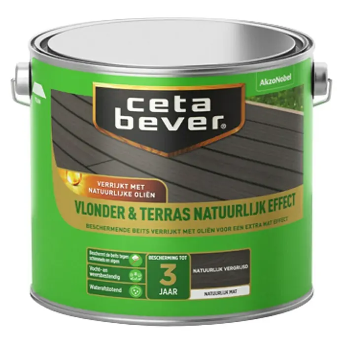 Cetabever Beits voor hout Vlonder & Terras - Natuurlijk vergrijsd, 2,5 l, Mat - Vooraanzicht