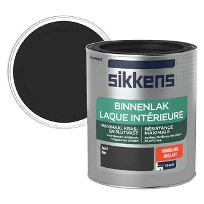Sikkens Houtlak Zwart - Zwart, 750 ml, Hoogglans - Vooraanzicht