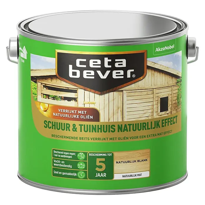 Cetabever Houtbeits Schuur & Tuinhuis - Natuurlijk blank, 2,5 l, Mat - Vooraanzicht