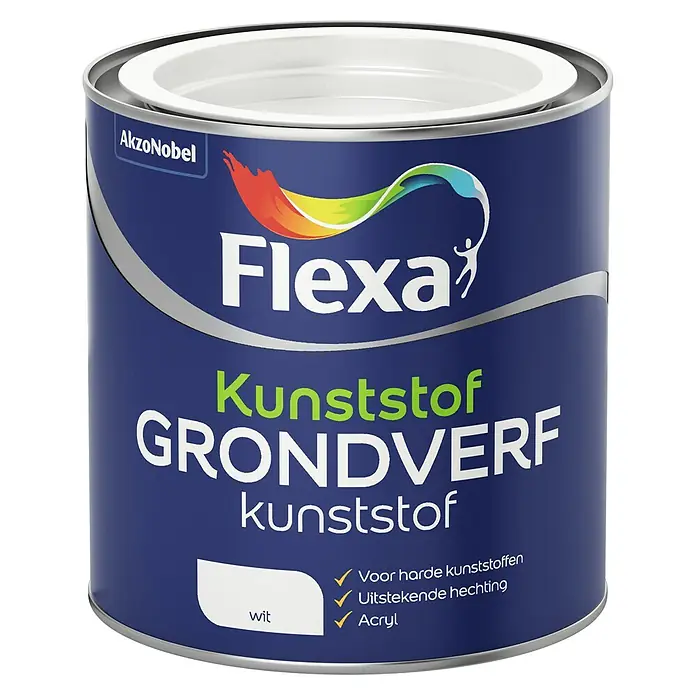Flexa Grondverf Kunststof Wit - Wit, 250 ml - Vooraanzicht