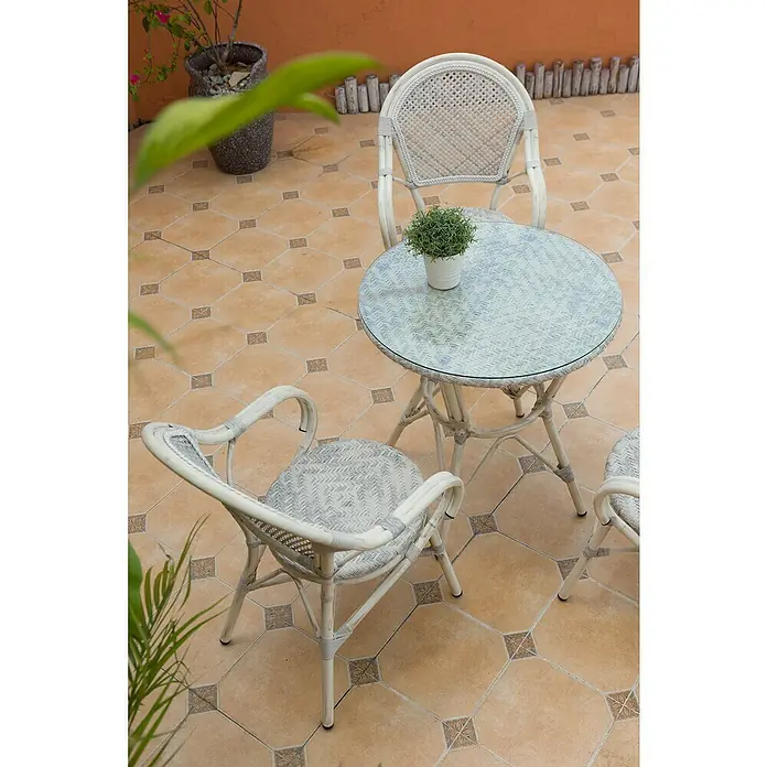 Mesa auxiliar de jardín Antonella - Ø x Al: 70 x 75 cm, Vidrio, Blanco - Foto ambiente