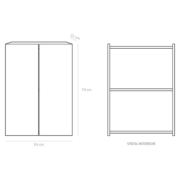 Armario colgante Patri - L x An x Al: 21 x 54 x 74 cm, Antracita - Dibujo técnico