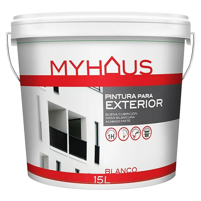 Pintura para exterior Myhaus - Blanco, 15 l, Mate - Vista frontal
