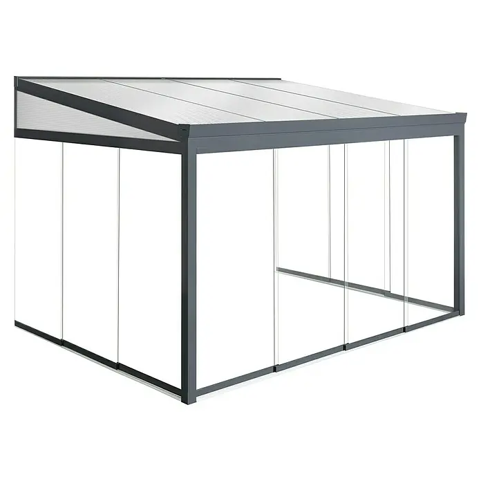 Nadstrešnica za terasu EASYGSW - D x D: 400 cm x 300 cm, Polikarbonat, Antracit siva, Opal - Dijagonalni pogled