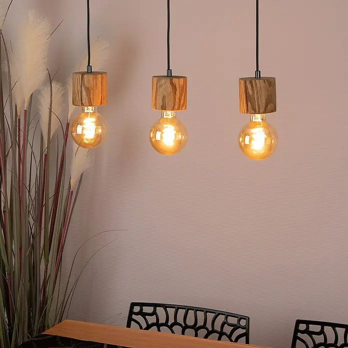 Spotlight Pendelleuchte Pino - 60 W, L x B x H: 55 x 80 x 100 cm, Gebeizte Kiefer, E27 - Stimmungsaufnahme