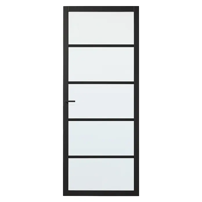 Solid Elements Binnendeur SE 7035 mat glas - 88 x 231,5 cm, Draairichting: Rechts, Zwart, Opdek - Vooraanzicht