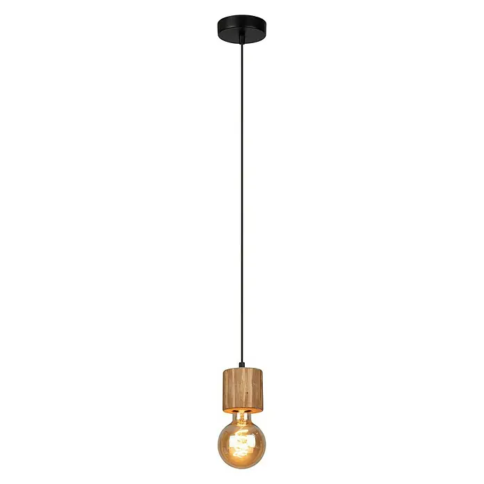 Spotlight Pendelleuchte rund Bosco - 60 W, Ø x H: 100 mm x 100 cm, Gebeizte Kiefer, E27 - Vorderansicht