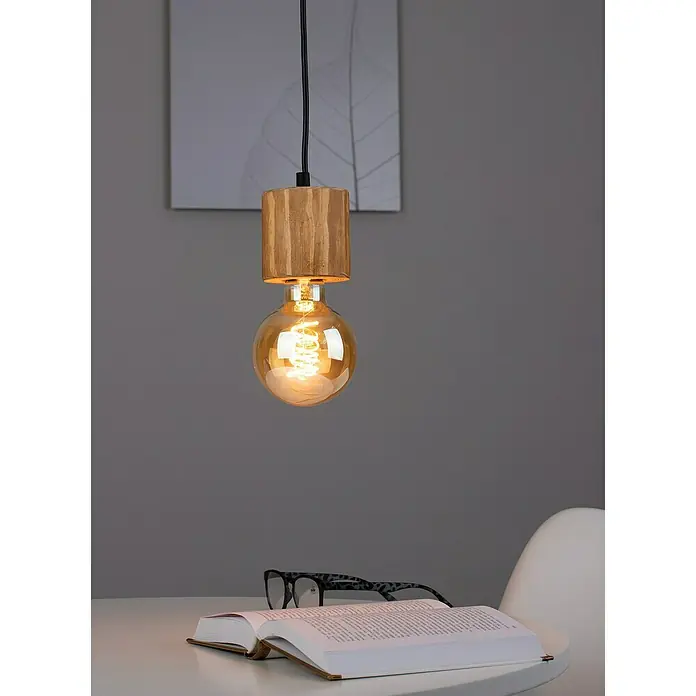 Spotlight Pendelleuchte rund Bosco - 60 W, Ø x H: 100 mm x 100 cm, Gebeizte Kiefer, E27 - Stimmungsaufnahme