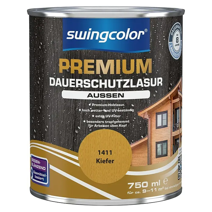swingcolor Premium Dauerschutzlasur - Kiefer, 750 ml, Seidenglänzend, Lösemittelbasiert - Vorderansicht