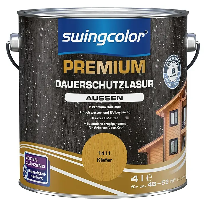 swingcolor Premium Dauerschutzlasur - Kiefer, 4 l, Seidenglänzend, Lösemittelbasiert - Vorderansicht