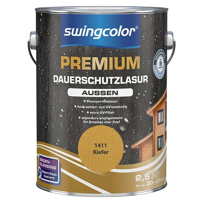 swingcolor Premium Dauerschutzlasur - Kiefer, 2,5 l, Seidenglänzend, Lösemittelbasiert - Vorderansicht