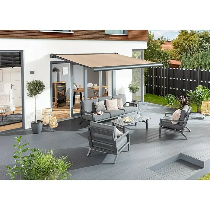 Sunfun Vollkassettenmarkise Elba - Beige, Farbe Gestell: Anthrazitgrau, Breite: 3,5 m, Ausfall: 3 m - Stimmungsaufnahme