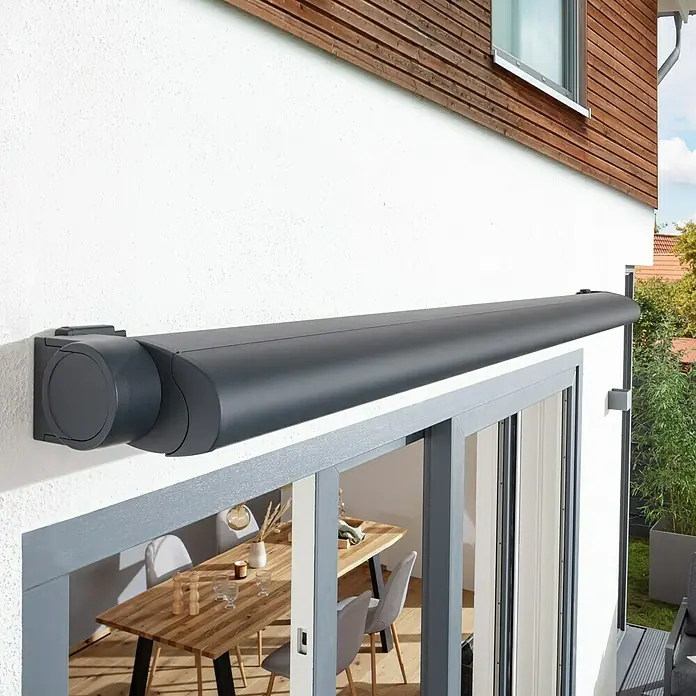 Sunfun Vollkassettenmarkise Elba - Beige, Farbe Gestell: Anthrazitgrau, Breite: 3,5 m, Ausfall: 3 m - Stimmungsaufnahme