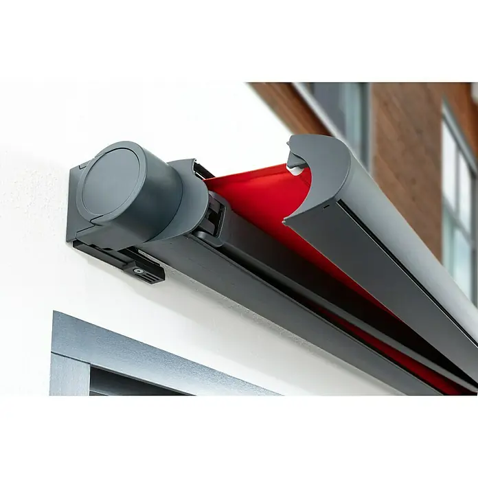 Sunfun Vollkassettenmarkise Elba - Rot, Farbe Gestell: Anthrazitgrau, Breite: 5 m, Ausfall: 3,5 m - Stimmungsaufnahme