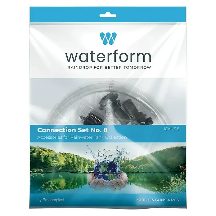 Regentonnen-Verbindungs-Set mit Schlauchstück - 4 -tlg., Passend für: Regentonnen Maze, Tube, Aquacan, Smooth, Peruno, Aqua Tower & Tower Stone - Vorderansicht