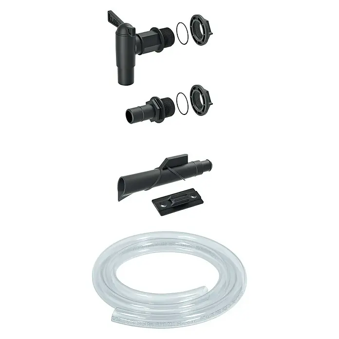 Regentonnenanschluss Set - 5 -tlg., Passend für: Regentonnen Maze, Tube, Aquacan, Smooth, Peruno, Aqua Tower & Tower Stone - Vorderansicht