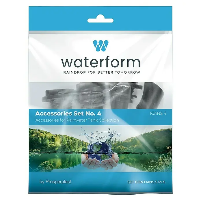 Regentonnen-Verbindungs-Set mit Auslaufhahn - 5 -tlg., Passend für: Regentonnen Maze, Tube, Aquacan, Smooth, Peruno, Aqua Tower & Tower Stone - Vorderansicht