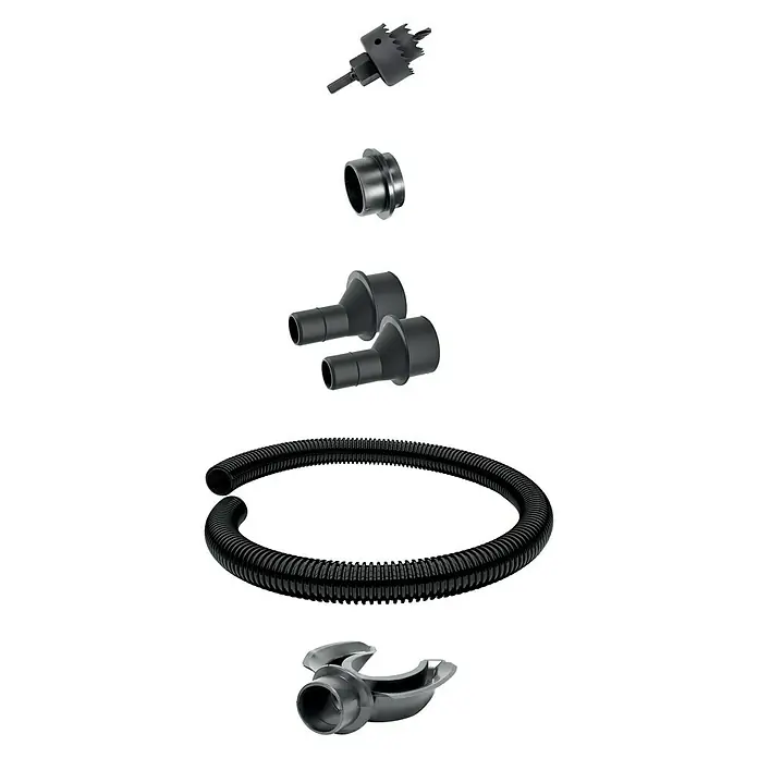Regentonnen-Verbindungs-Set mit Schlauch - 6 -tlg., Regentonnen Maze, Tube, Aquacan, Smooth, Peruno, Aqua Tower & Tower Stone - Diagonale Ansicht