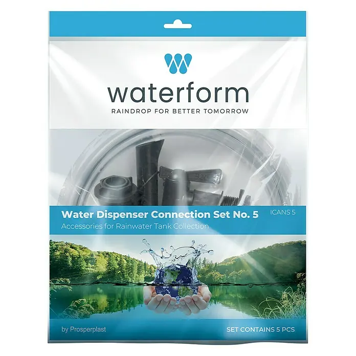 Regentonnenanschluss Set - 5 -tlg., Passend für: Regentonnen Maze, Tube, Aquacan, Smooth, Peruno, Aqua Tower & Tower Stone - Vorderansicht