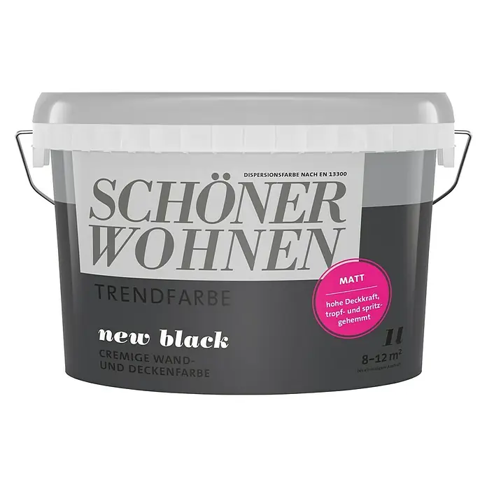SCHÖNER WOHNEN-Farbe Wandfarbe Trendfarbe - New Black, 1 l, Matt, Konservierungsmittelfrei - Vorderansicht