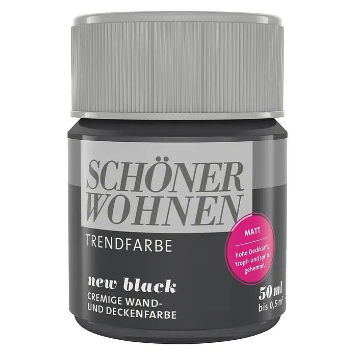SCHÖNER WOHNEN-Farbe Wandfarbe Trendfarbe Tester - New Black, 50 ml, Matt - Vorderansicht
