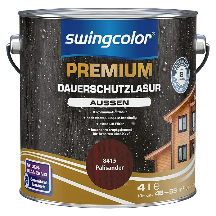 swingcolor Premium Dauerschutzlasur - Palisander, 4 l, Seidenglänzend, Lösemittelbasiert - Vorderansicht
