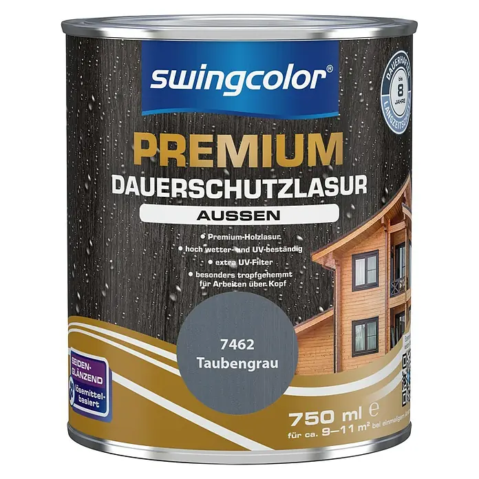swingcolor Premium Dauerschutzlasur - Taubengrau, 750 ml, Seidenglänzend, Lösemittelbasiert - Vorderansicht