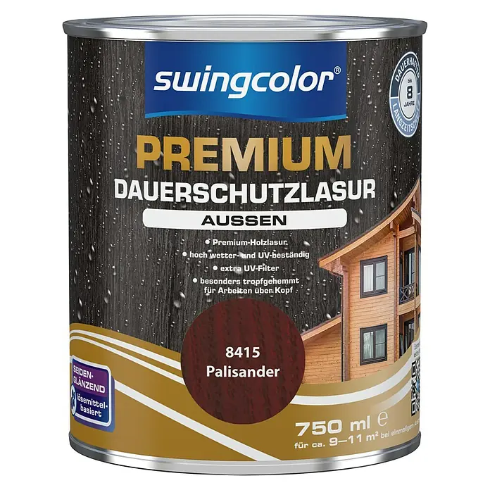 swingcolor Premium Dauerschutzlasur - Palisander, 750 ml, Seidenglänzend, Lösemittelbasiert - Vorderansicht
