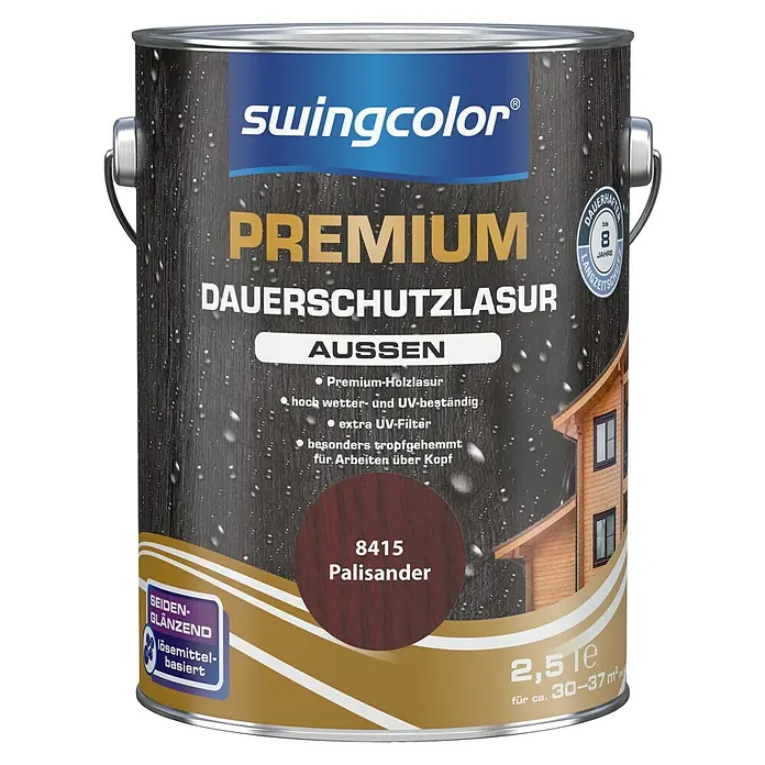 swingcolor Premium Dauerschutzlasur - Palisander, 2,5 l, Seidenglänzend, Lösemittelbasiert - Vorderansicht