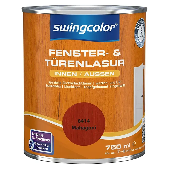 swingcolor Fenster- & Türenlasur - Mahagoni, 750 ml, Seidenglänzend, Lösemittelbasiert - Vorderansicht