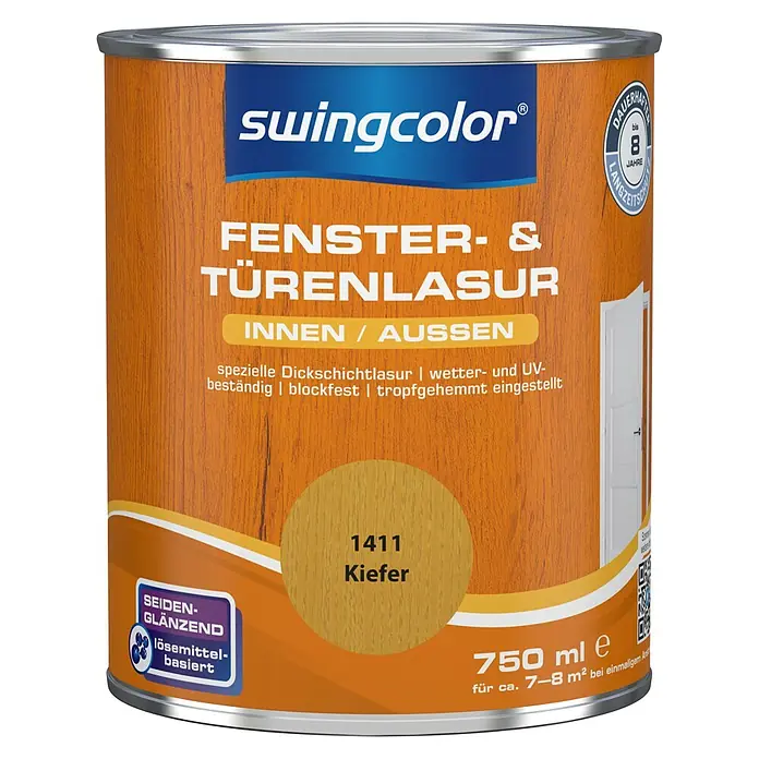 swingcolor Fenster- & Türenlasur - Kiefer, 750 ml, Seidenglänzend, Lösemittelbasiert - Vorderansicht