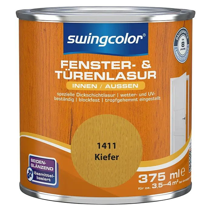 swingcolor Fenster- & Türenlasur - Kiefer, 375 ml, Seidenglänzend, Lösemittelbasiert - Vorderansicht