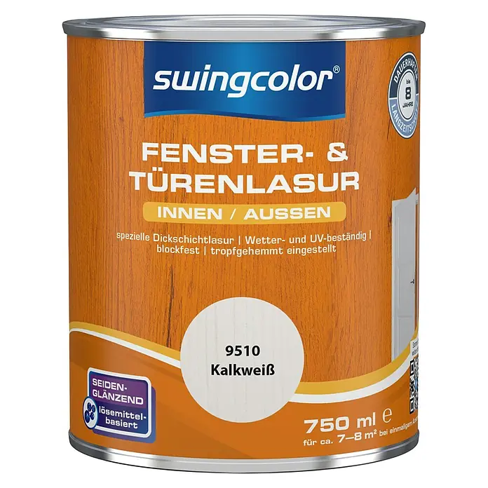 swingcolor Fenster- & Türenlasur - Kalkweiß, 750 ml, Seidenglänzend, Lösemittelbasiert - Vorderansicht