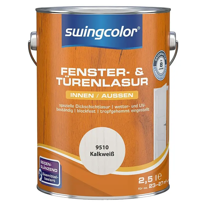swingcolor Fenster- & Türenlasur - Kalkweiß, 2,5 l, Seidenglänzend, Lösemittelbasiert - Vorderansicht