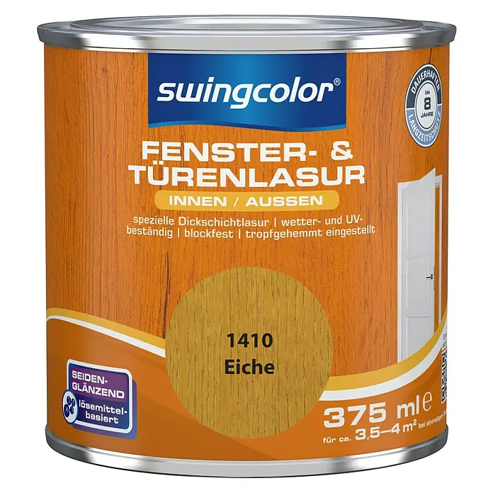 swingcolor Fenster- & Türenlasur - Eiche, 375 ml, Seidenglänzend, Lösemittelbasiert - Vorderansicht