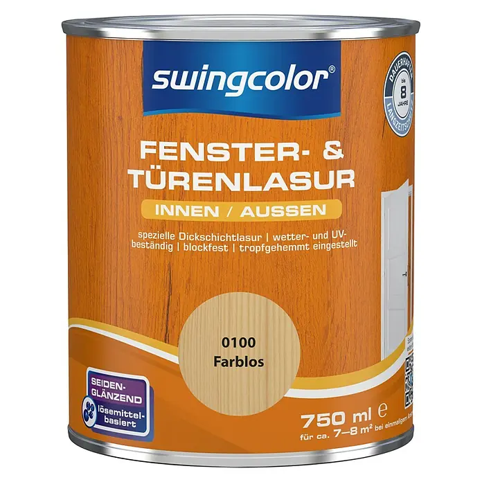 swingcolor Fenster- & Türenlasur - Farblos, 750 ml, Seidenglänzend, Lösemittelbasiert - Vorderansicht