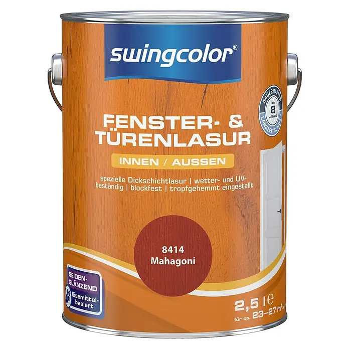 swingcolor Fenster- & Türenlasur - Mahagoni, 2,5 l, Seidenglänzend, Lösemittelbasiert - Vorderansicht