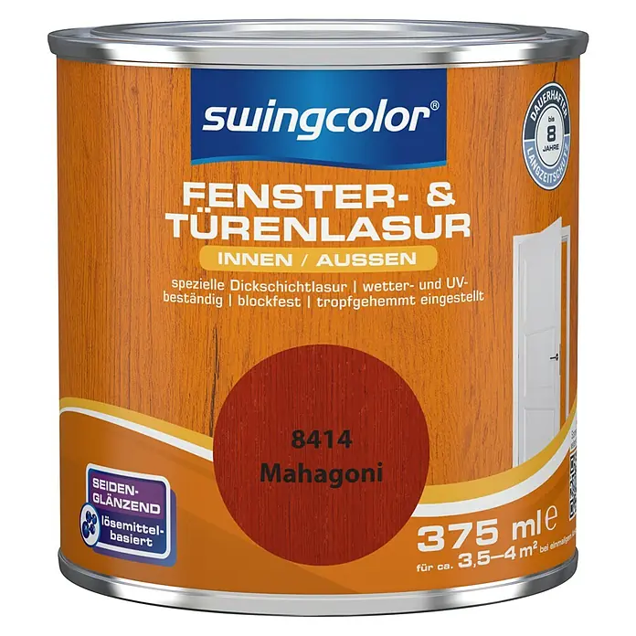 swingcolor Fenster- & Türenlasur - Mahagoni, 375 ml, Seidenglänzend, Lösemittelbasiert - Vorderansicht