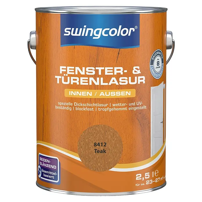 swingcolor Fenster- & Türenlasur - Teak, 2,5 l, Seidenglänzend, Lösemittelbasiert - Vorderansicht