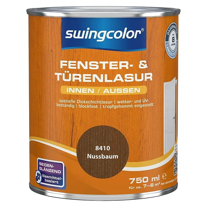 swingcolor Fenster- & Türenlasur - Nussbaum, 750 ml, Seidenglänzend, Lösemittelbasiert - Vorderansicht