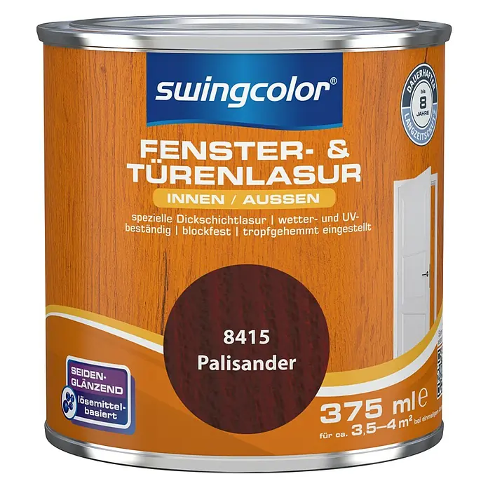 swingcolor Fenster- & Türenlasur - Palisander, 375 ml, Seidenglänzend, Lösemittelbasiert - Vorderansicht