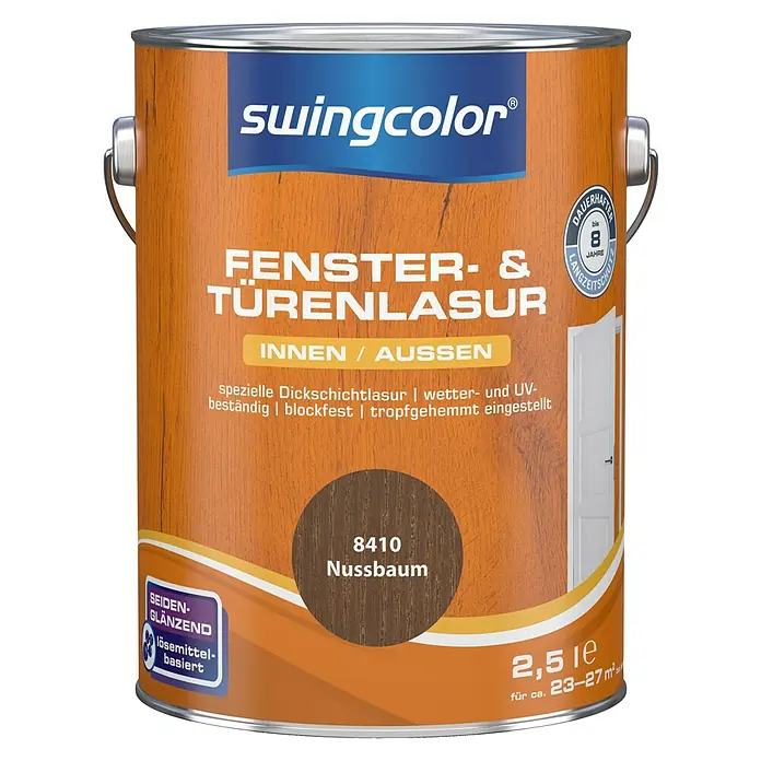 swingcolor Fenster- & Türenlasur - Nussbaum, 2,5 l, Seidenglänzend, Lösemittelbasiert - Vorderansicht