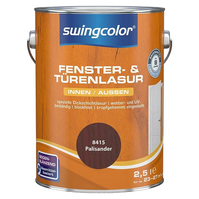 swingcolor Fenster- & Türenlasur - Palisander, 2,5 l, Seidenglänzend, Lösemittelbasiert - Vorderansicht
